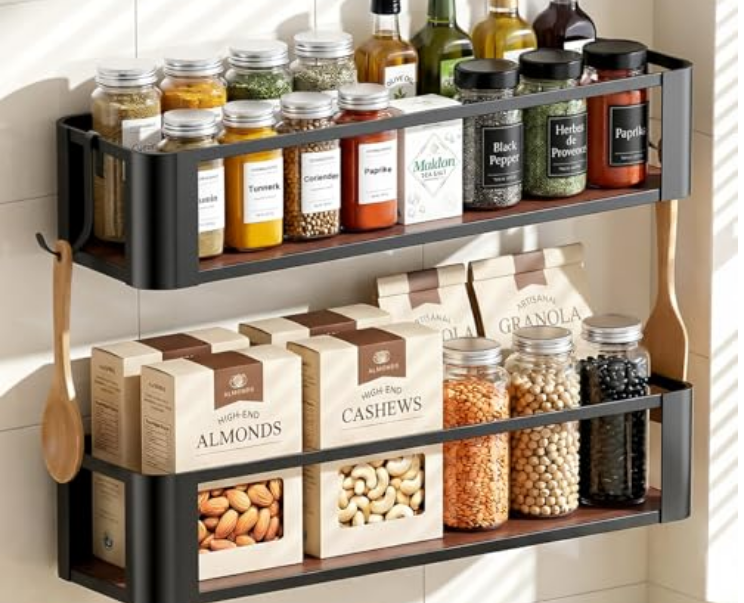 adhesive wall-mounted spice rack no-drill kitchen countertop organizer for renters