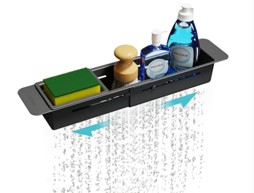 extendable rust-proof sink caddy no-drill kitchen countertop organizer under $18