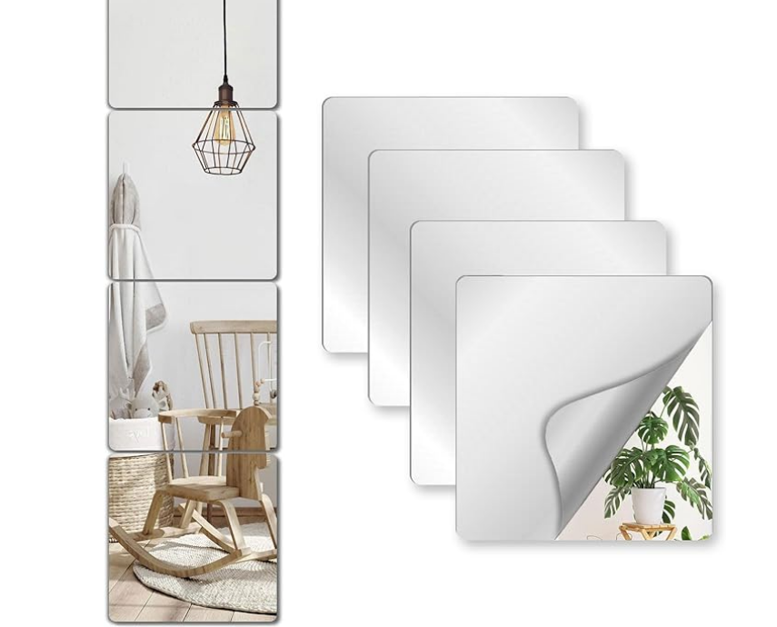 Peel and stick mirror - renter-friendly living room decor under $25